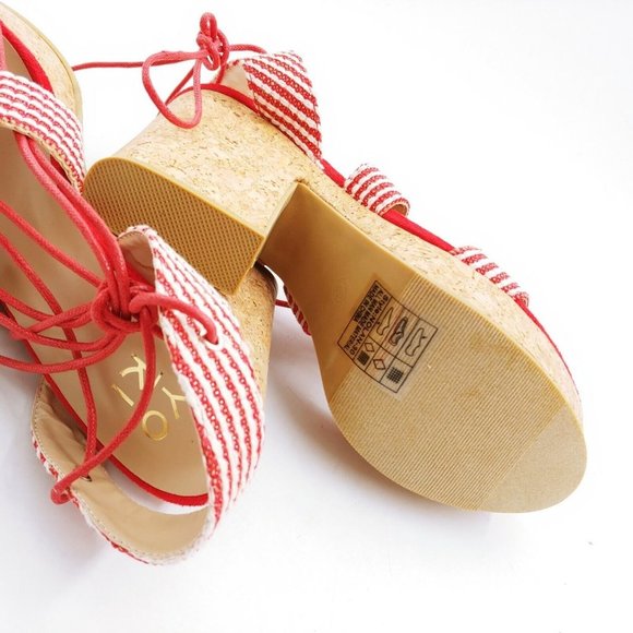 Yoki Womans Nolan 30 Fabric Lace Up High Heel Platform Sandals Red  Sz 8 M NEW - Picture 4 of 9
